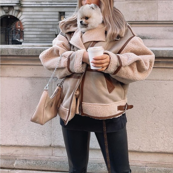 ZARA SHEARLING BIKER / AVIATOR JACKET - Picture 2 of 5